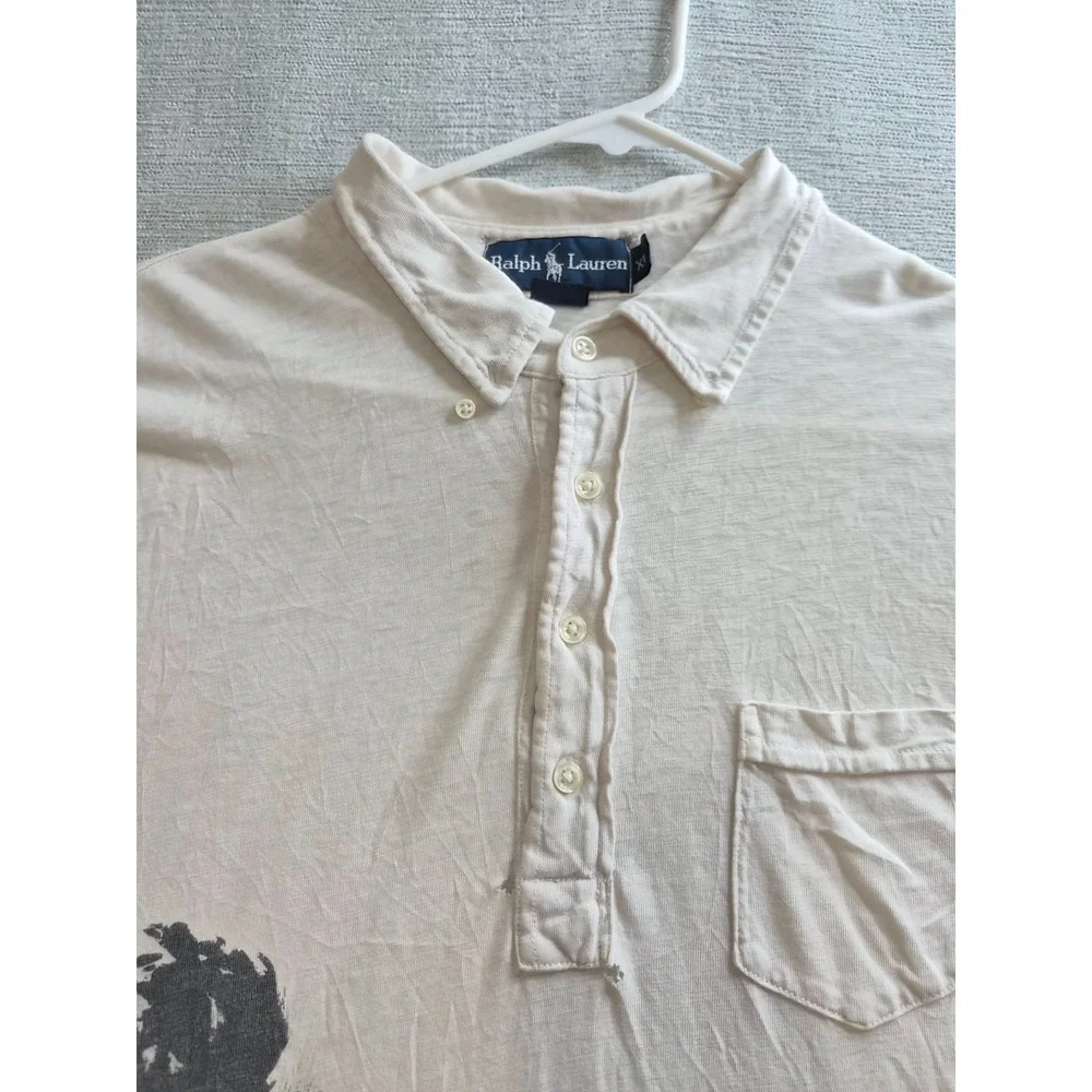 Ralph Lauren Polo Shirt Mens XL Beige Palm Tree Island Print Cotton Golf Tennis
